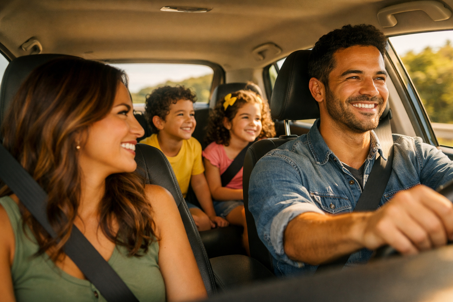 Família viajando de carro protegida com seguro auto em Curitiba