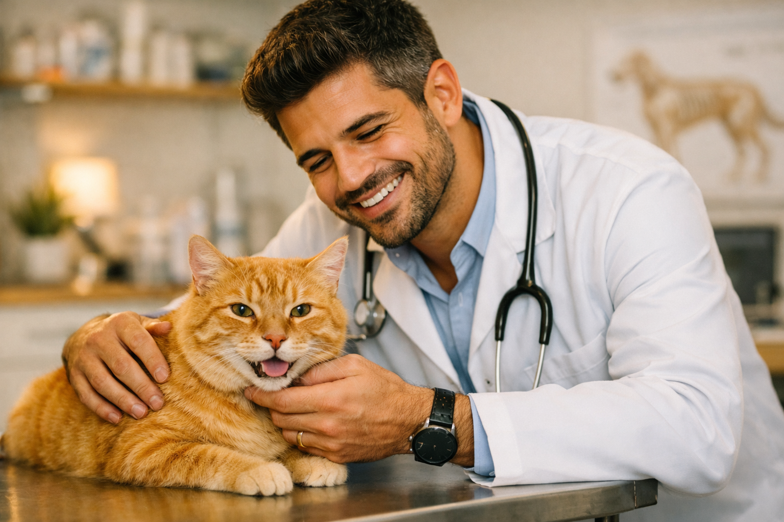 Veterinário examinando gato — plano de saúde veterinário para gatos Curitiba