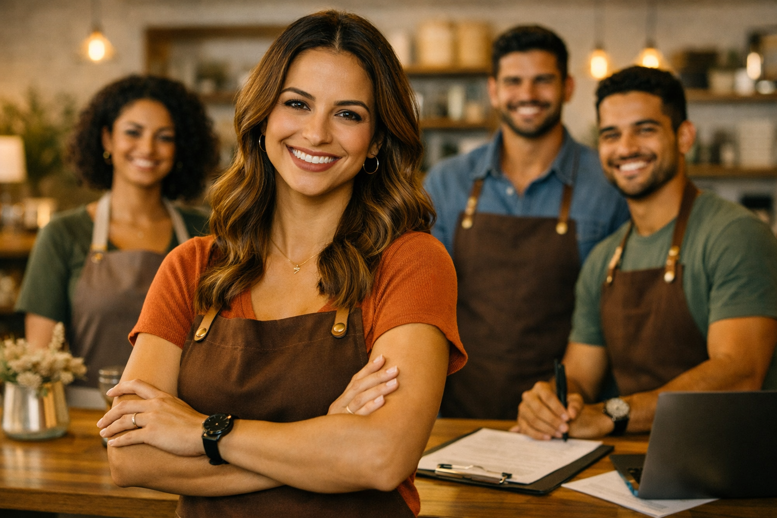 Dona de pequeno negócio com equipe — plano de saúde pequena empresa Curitiba