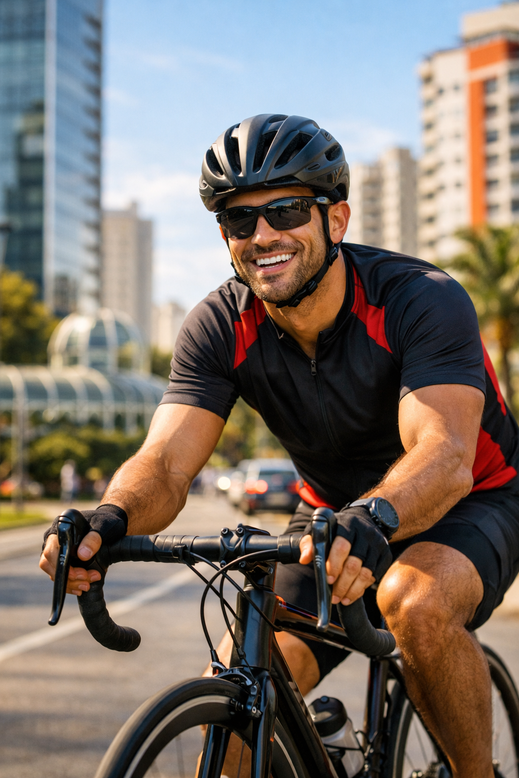 Ciclista pedalando na cidade — seguro bike urbano em Curitiba