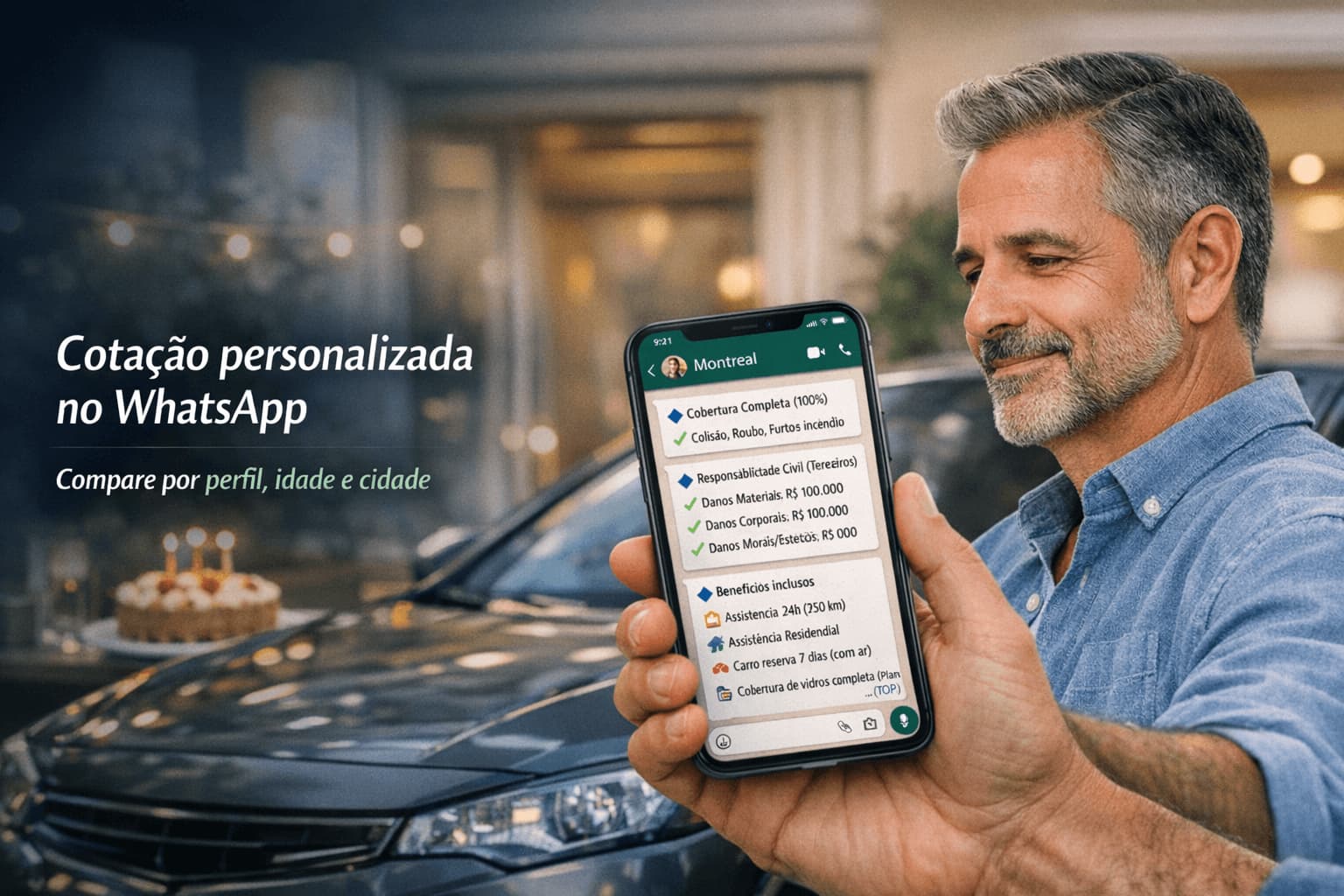 Motorista analisando cotação de seguro de carro por perfil
