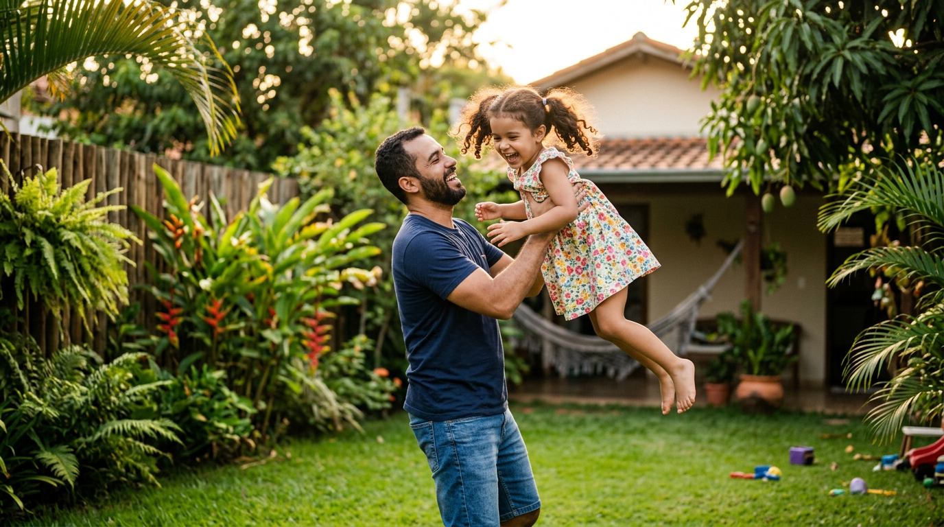 Pai brincando com filha pequena — seguro de vida para proteger os filhos em Curitiba
