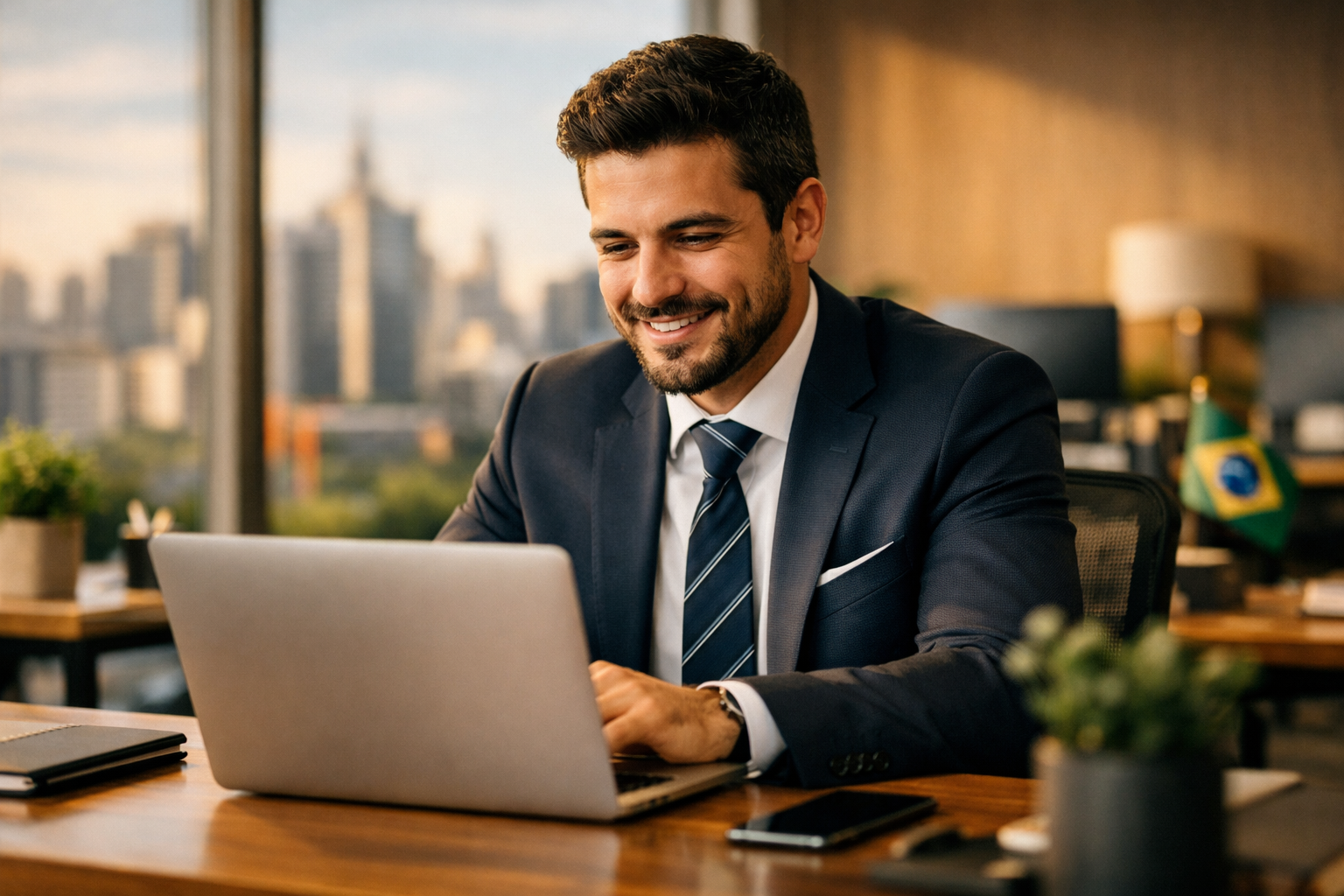 Empresário no escritório — seguro empresarial para empresários em Curitiba