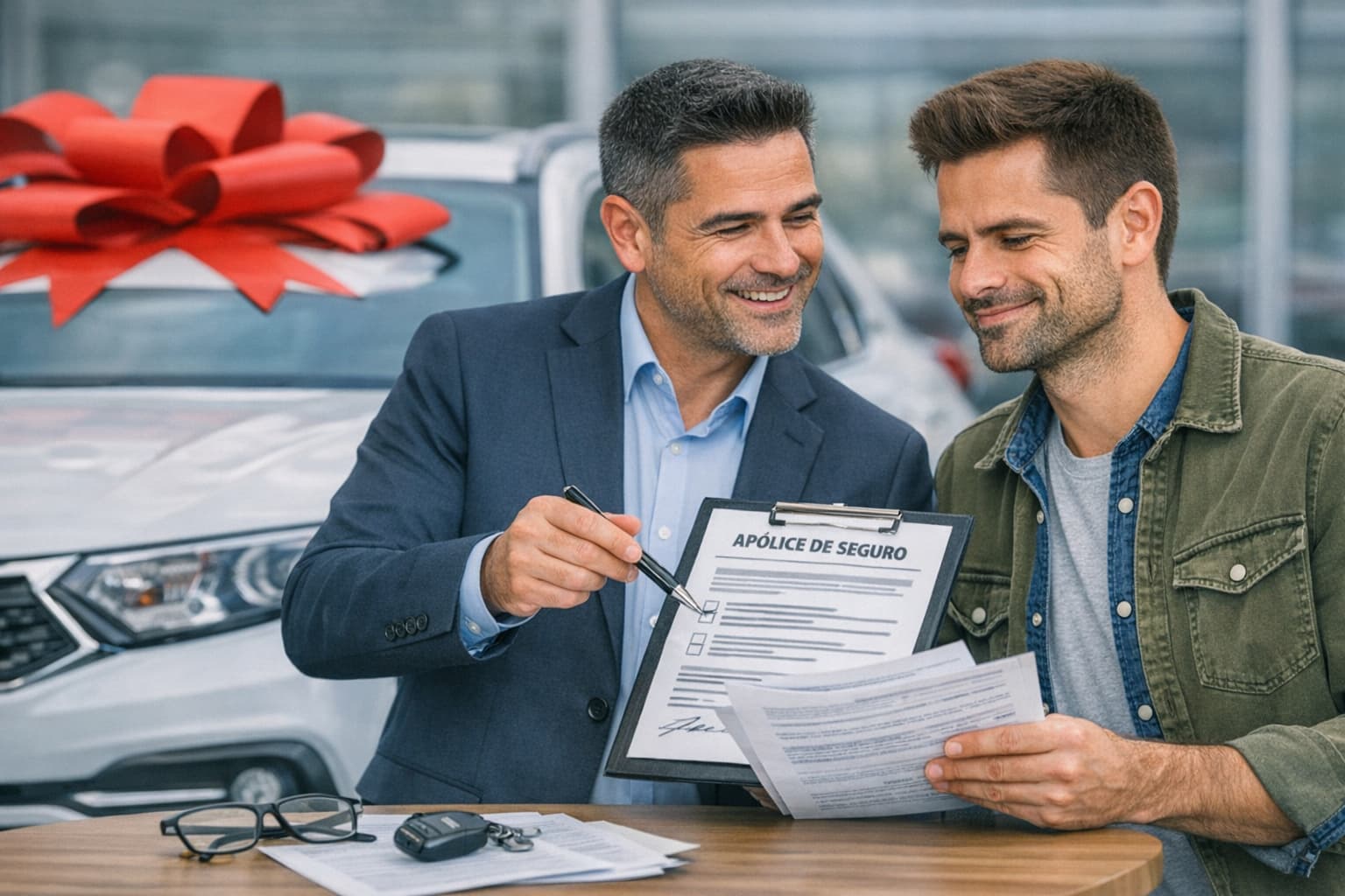 Corretor orientando cliente sobre transferência de seguro auto