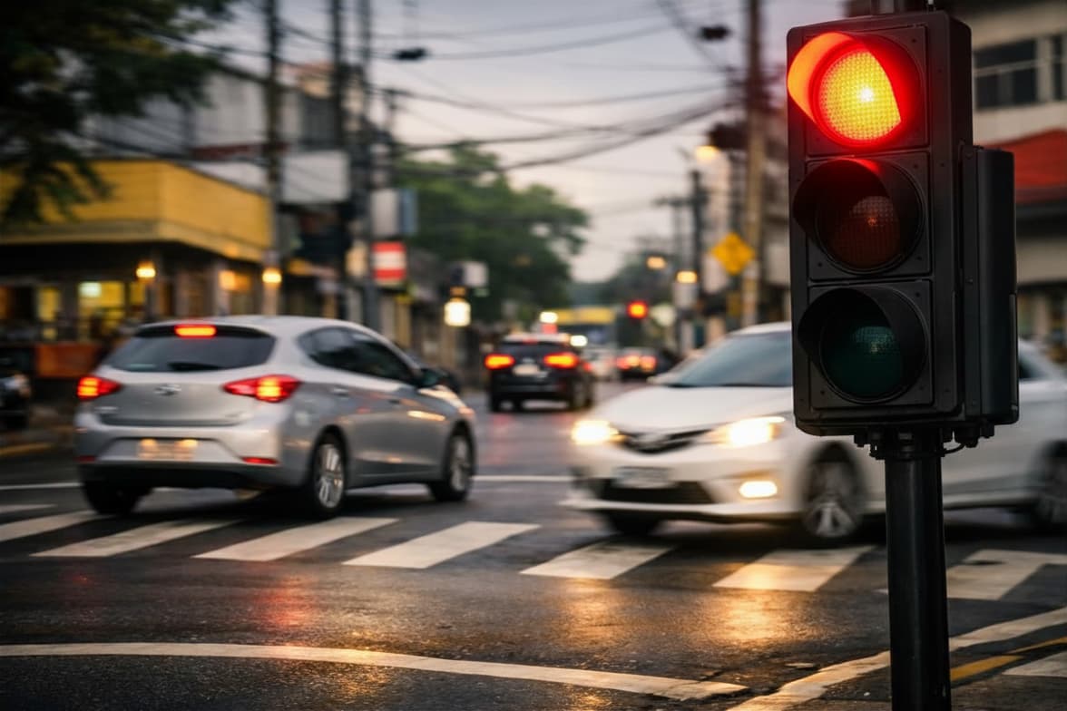 carro avançando sinal vermelho com risco de acidente