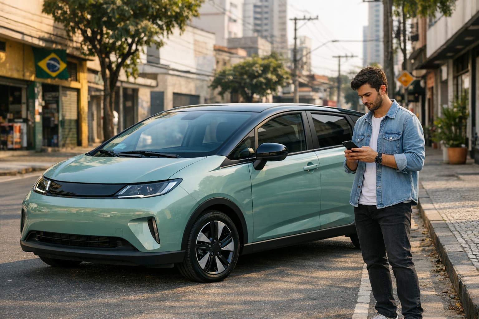 Motorista preocupado analisando custo e proteção do BYD Dolphin Mini