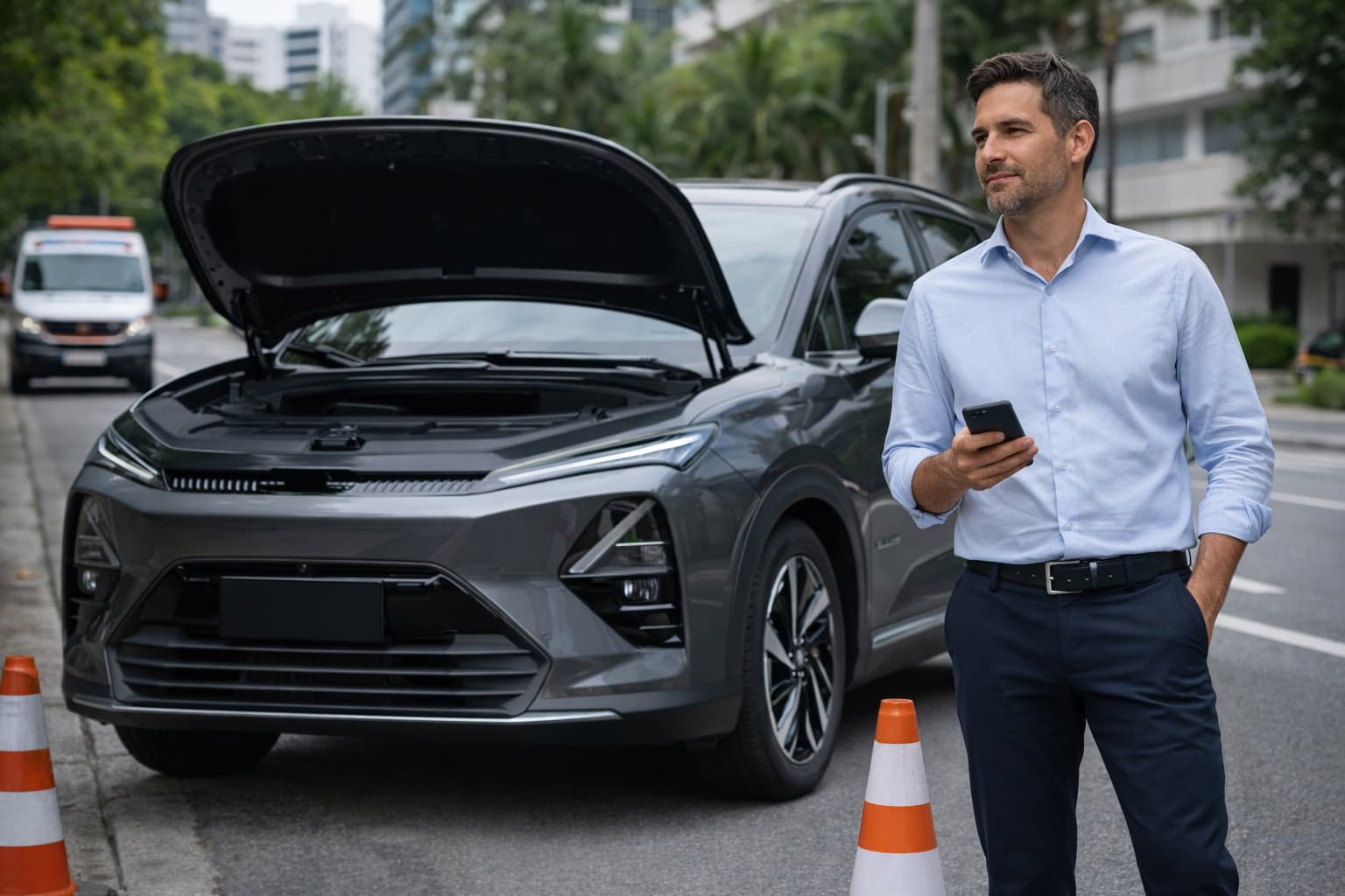 Motorista preocupado analisando custos e cobertura da Chevrolet Captiva EV