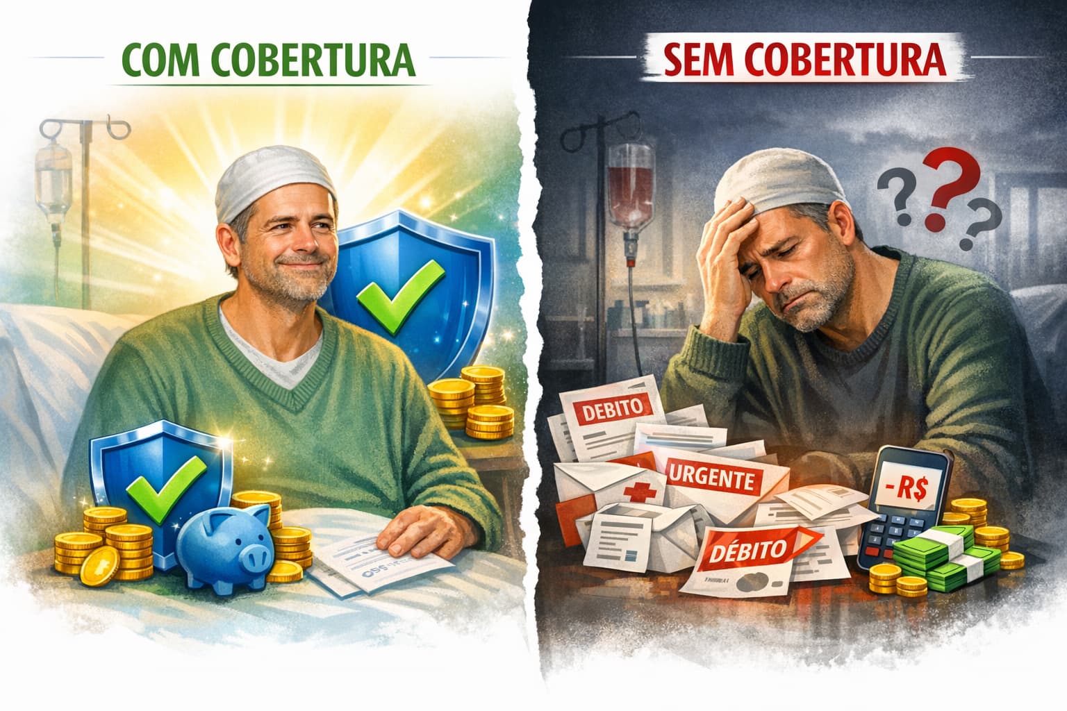 Comparação: proteção contra doenças graves vs sem proteção