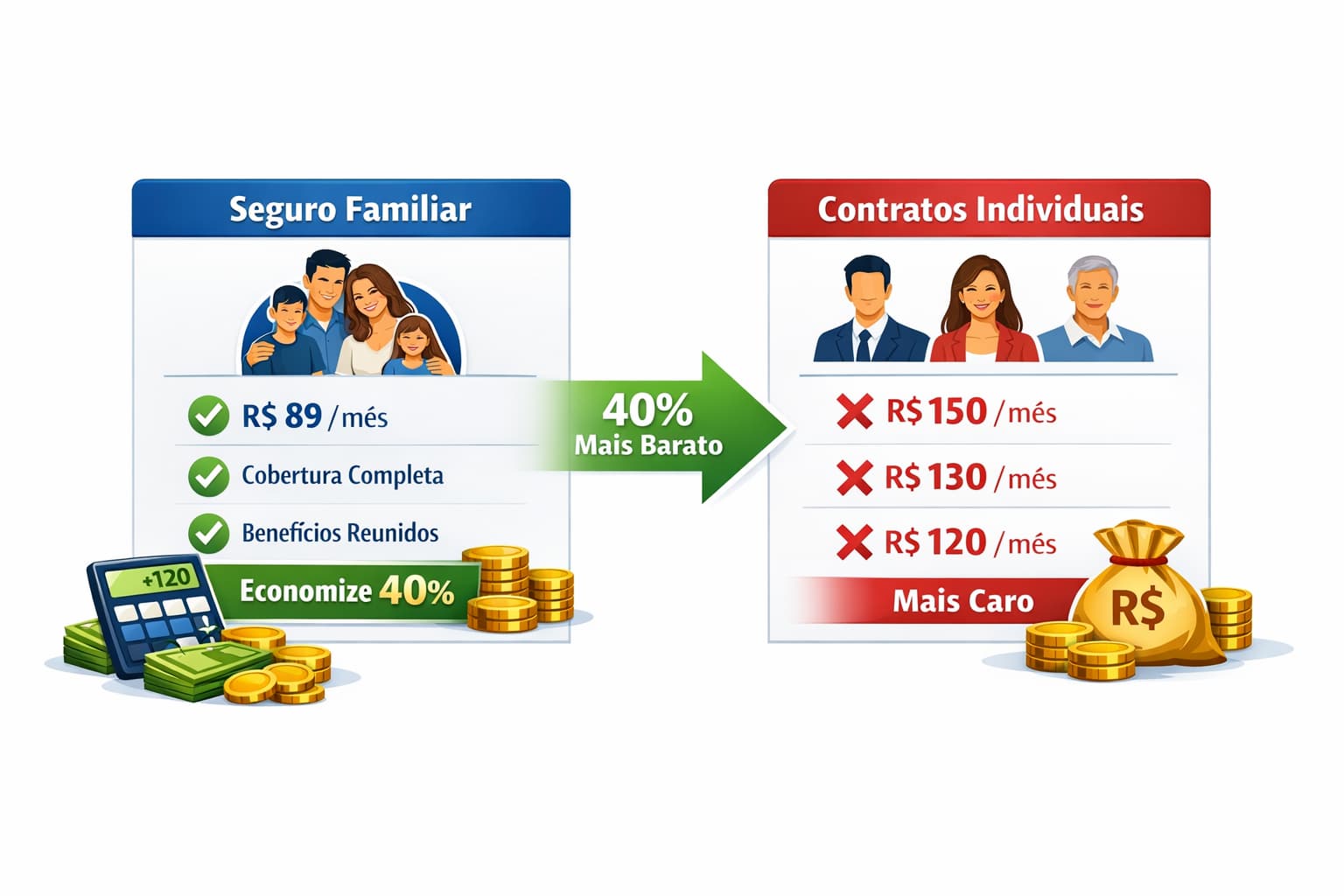 Comparação: seguro familiar vs individual - economia real