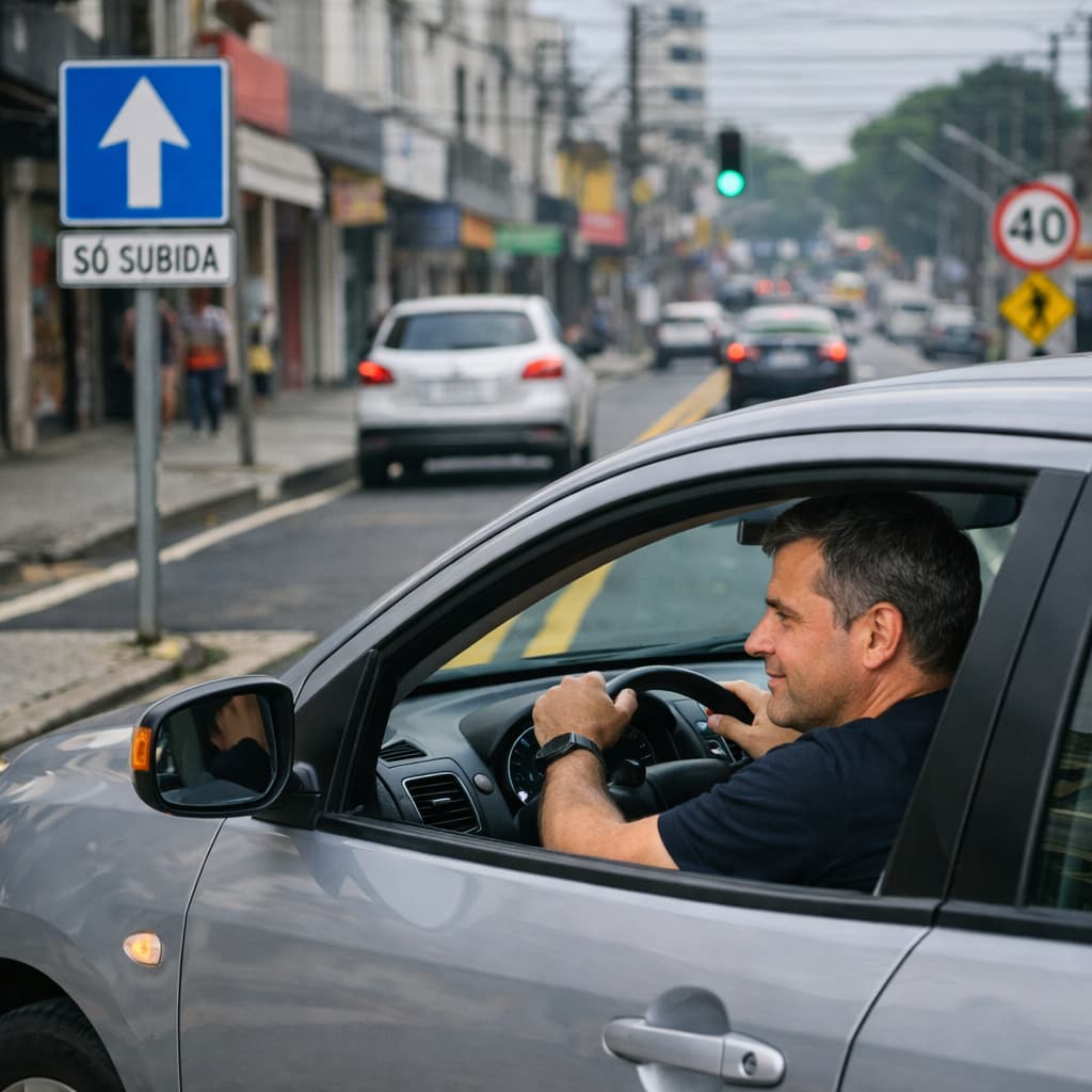 motorista dirigindo de forma correta e segura respeitando a sinalização