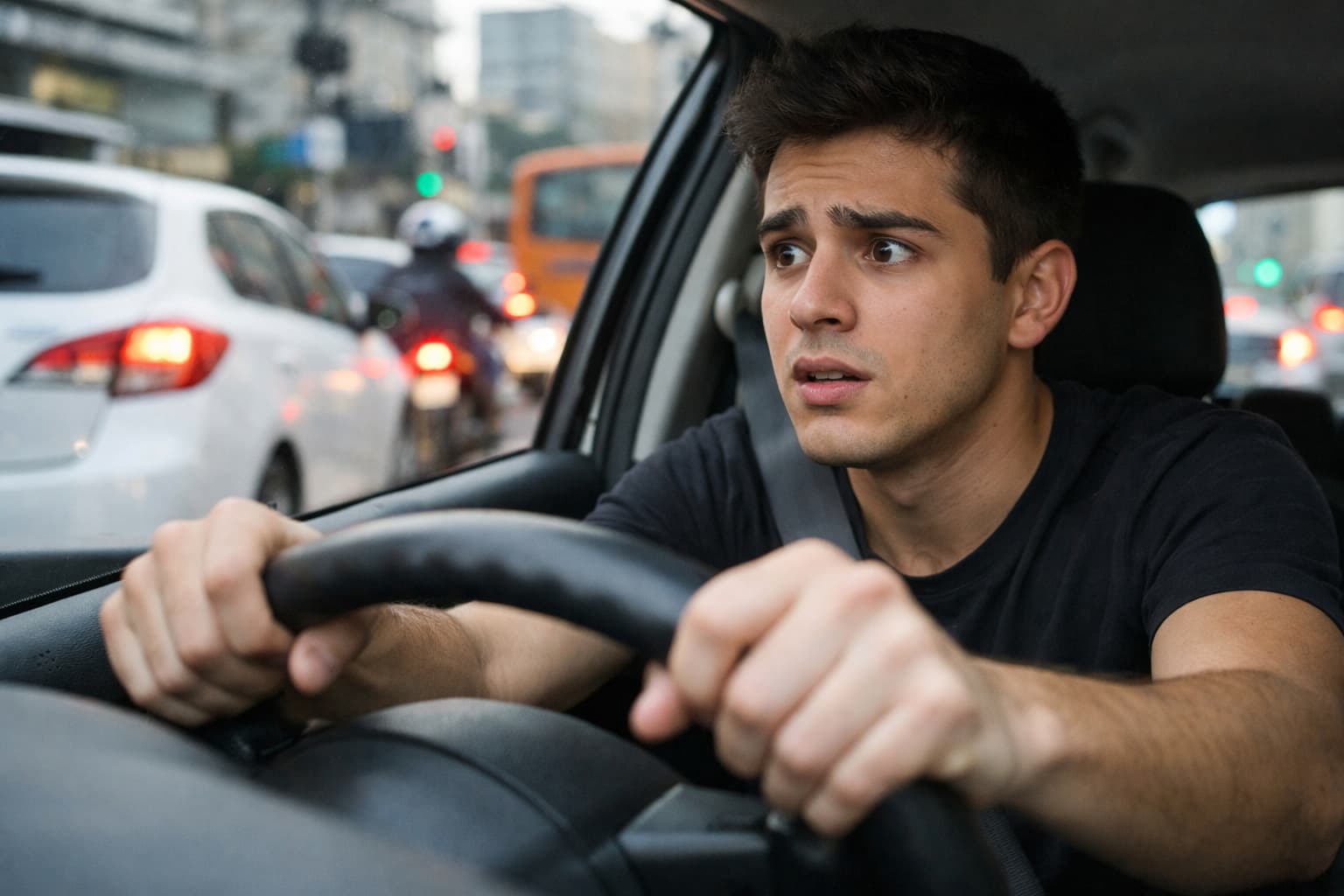 pessoa dirigindo sem habilitação em área urbana