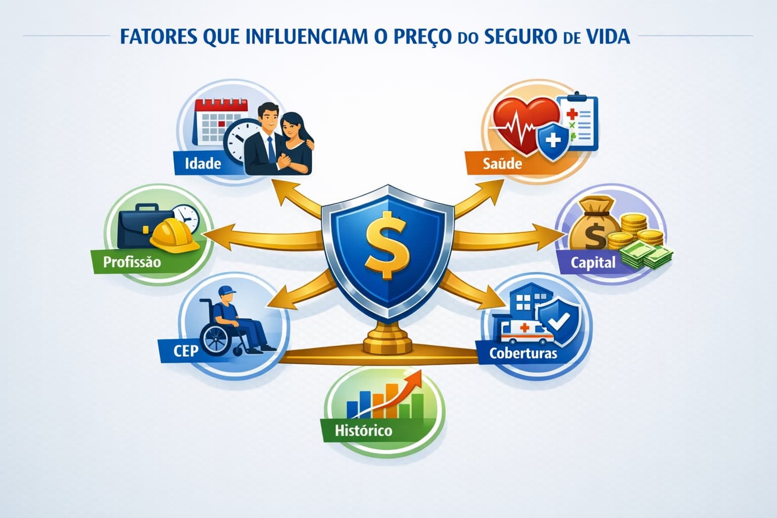 Fatores que influenciam preço: idade, saúde, capital, coberturas, profissão, CEP