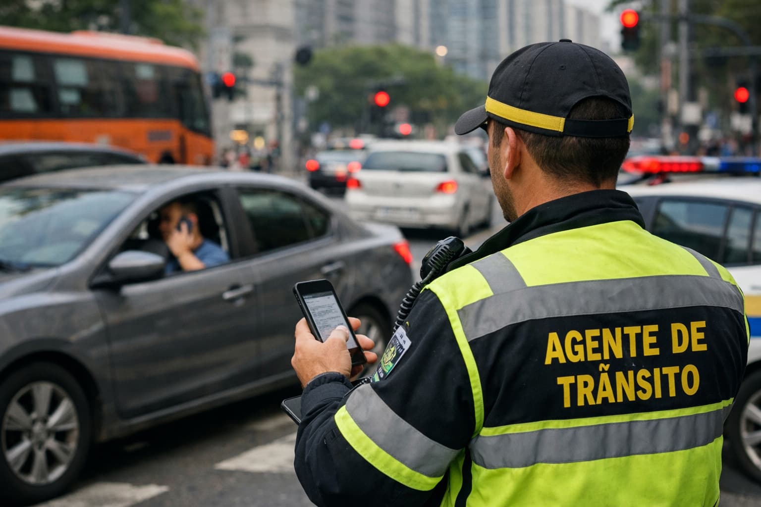 fiscalização de trânsito multando uso de celular ao dirigir