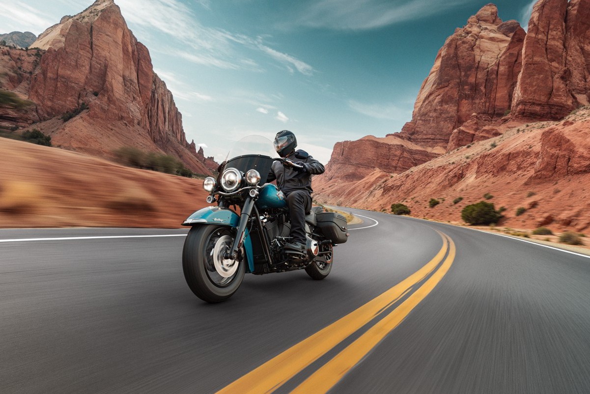 Homem pilotando Harley-Davidson Heritage Classic 2026