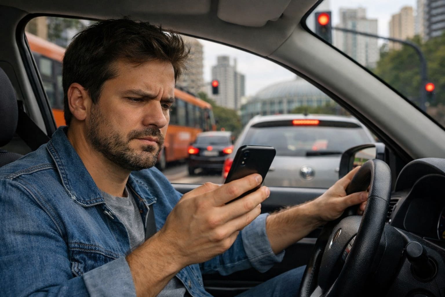 motorista usando celular no trânsito risco de multa