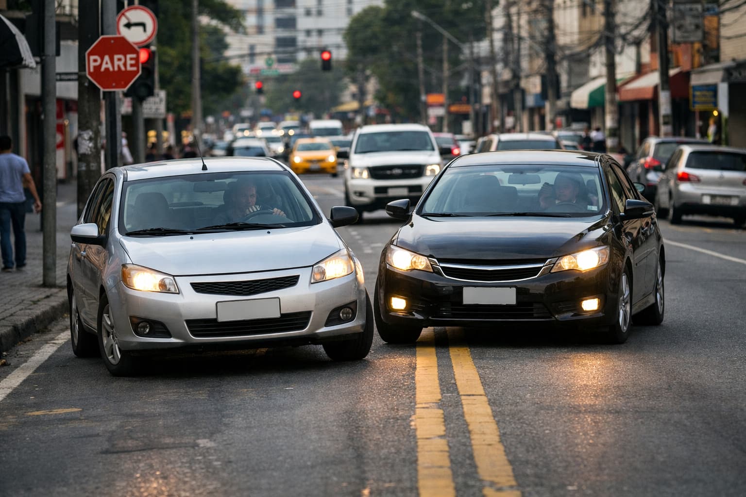 motorista em via urbana de Curitiba cometendo infração de contramão