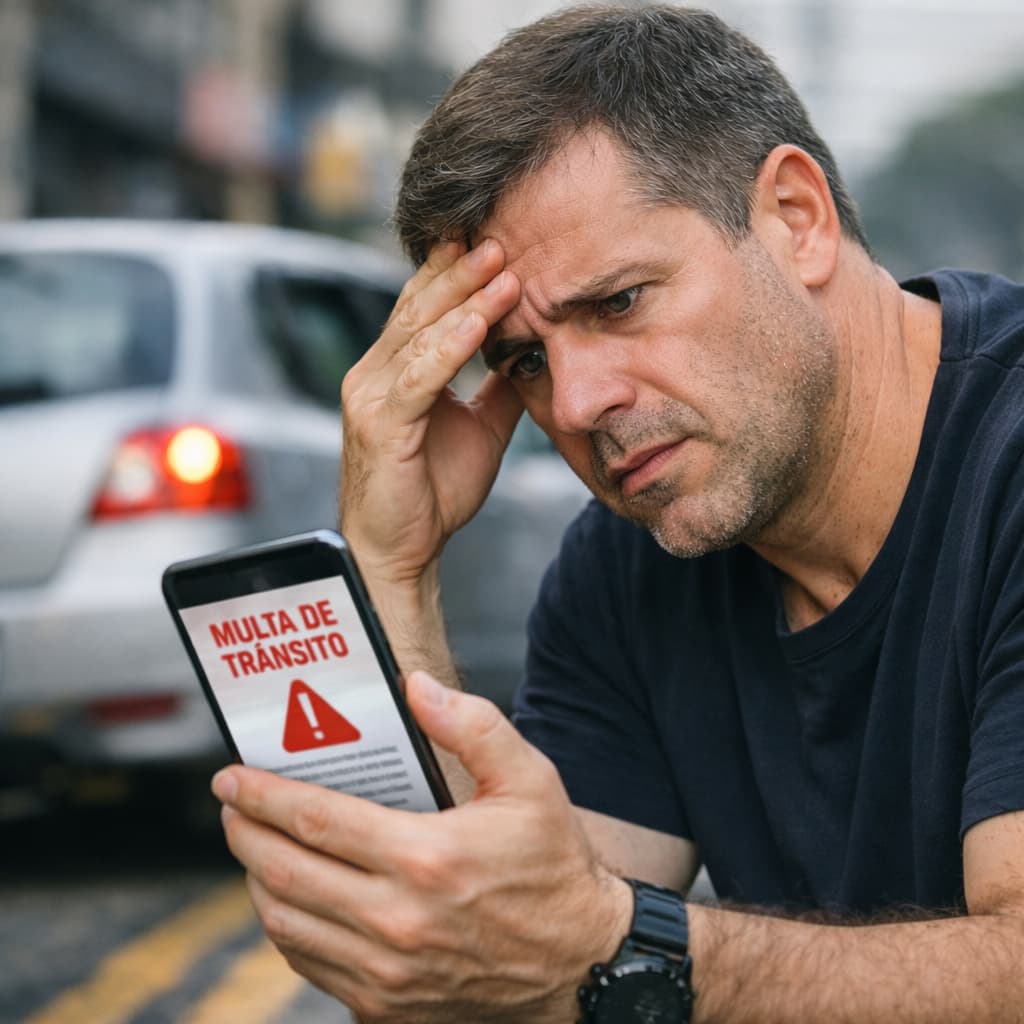 motorista preocupado com o prejuízo financeiro causado por multa e acidente