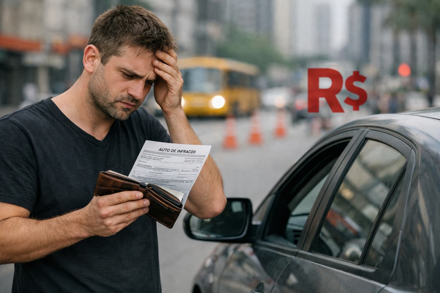 motorista preocupado com multa por dirigir sem CNH