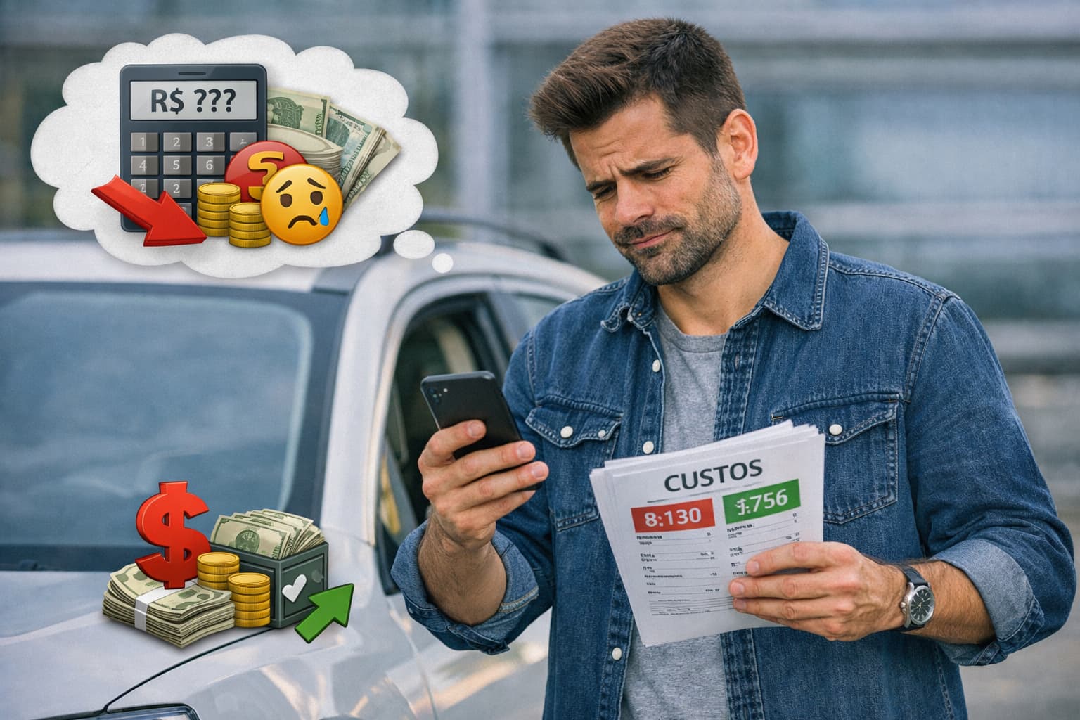 Motorista calculando quanto custa o seguro auto em Curitiba