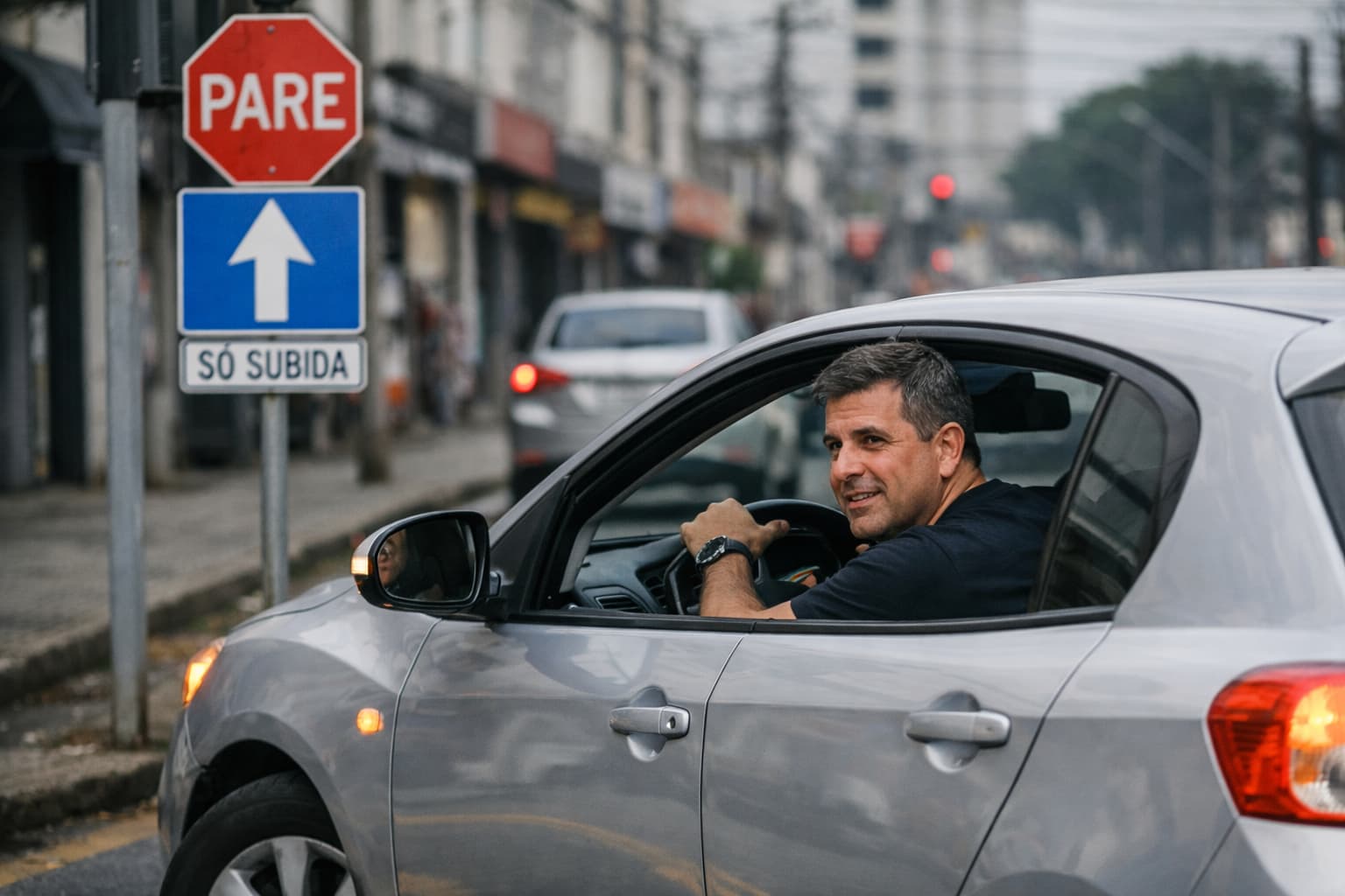 motorista corrigindo o caminho após perceber direção incorreta