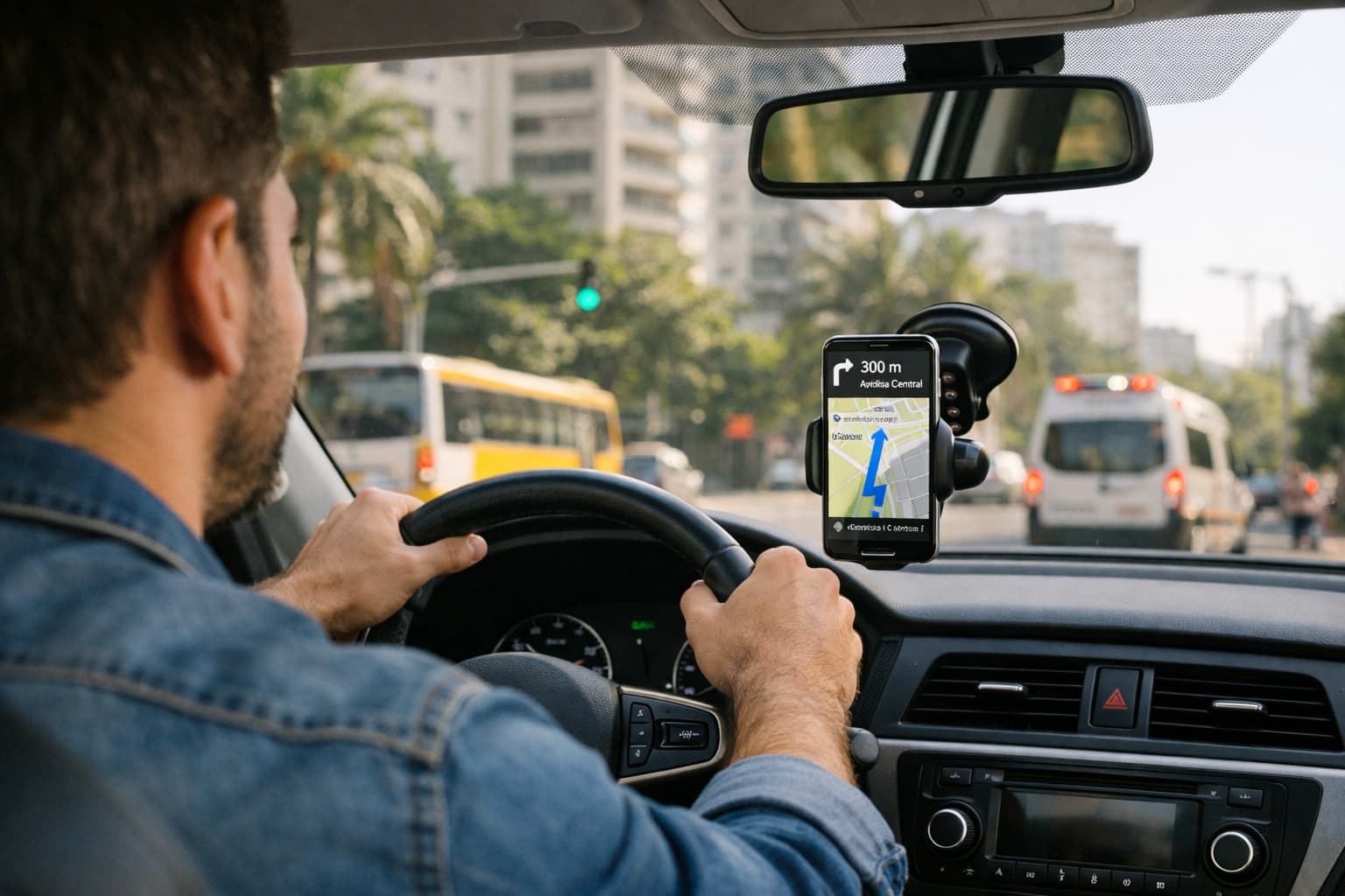 celular no suporte do carro usado como gps com mais segurança