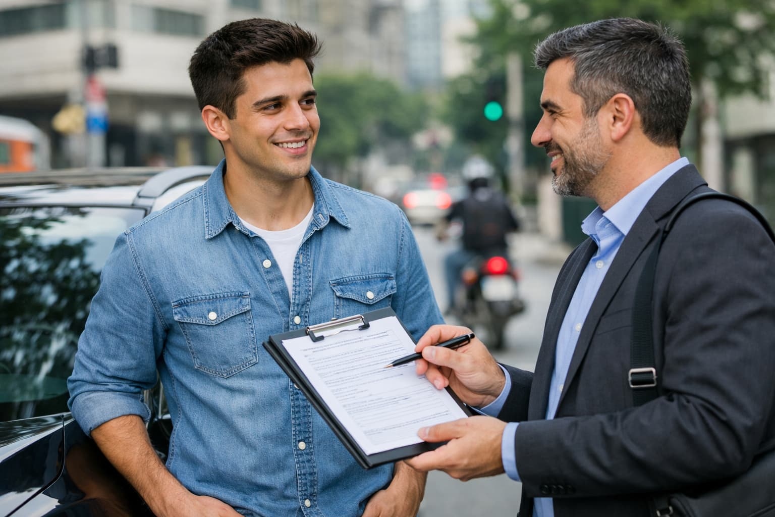 motorista com orientação de seguro auto e documentação regular