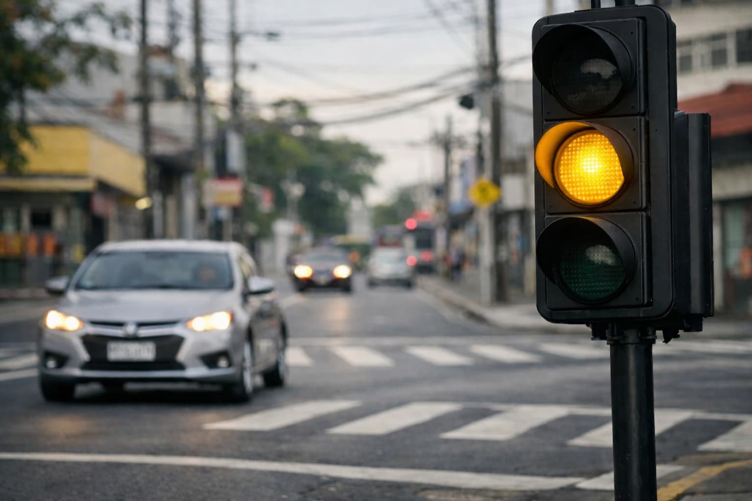 semáforo amarelo indicando atenção no trânsito