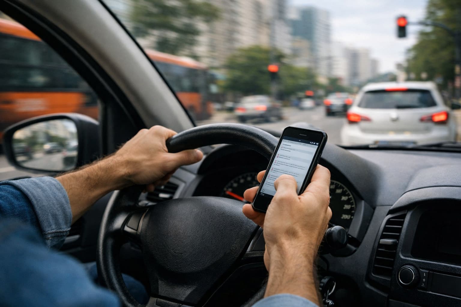 motorista usando celular enquanto dirige infração gravíssima